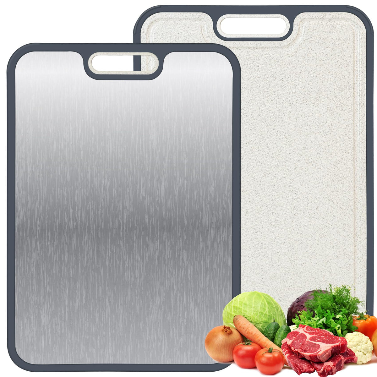 Likorlove tabla de corte titanio doble caras, ideal para carnes y mariscos.
