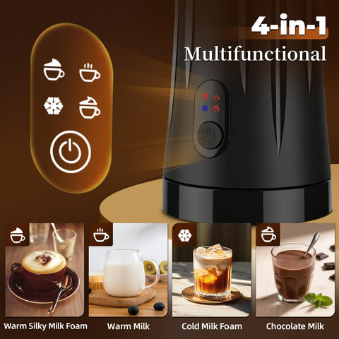 Liksiy espumador de leche genera espuma caliente para cappuccinos cremosos.