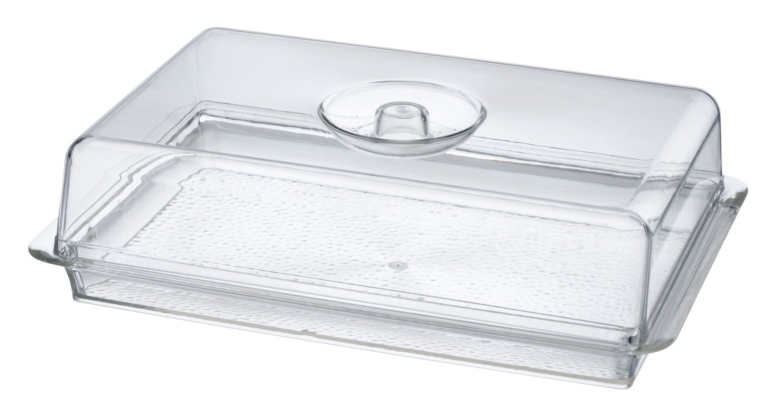Bandeja rectangular acrílica de Lillian Tablesettings con tapa transparente para aperitivos.