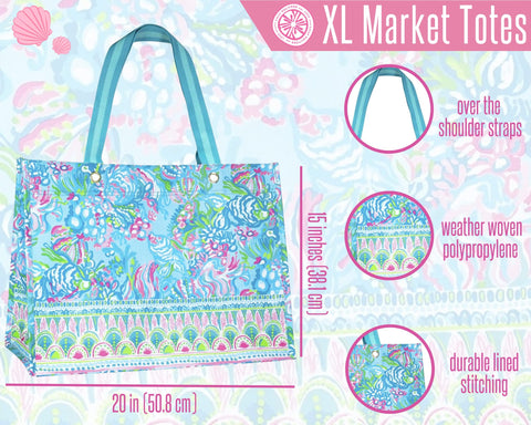 Lilly Pulitzer Aqua La Vista, medidas amplias para carga de compras y objetos voluminosos.