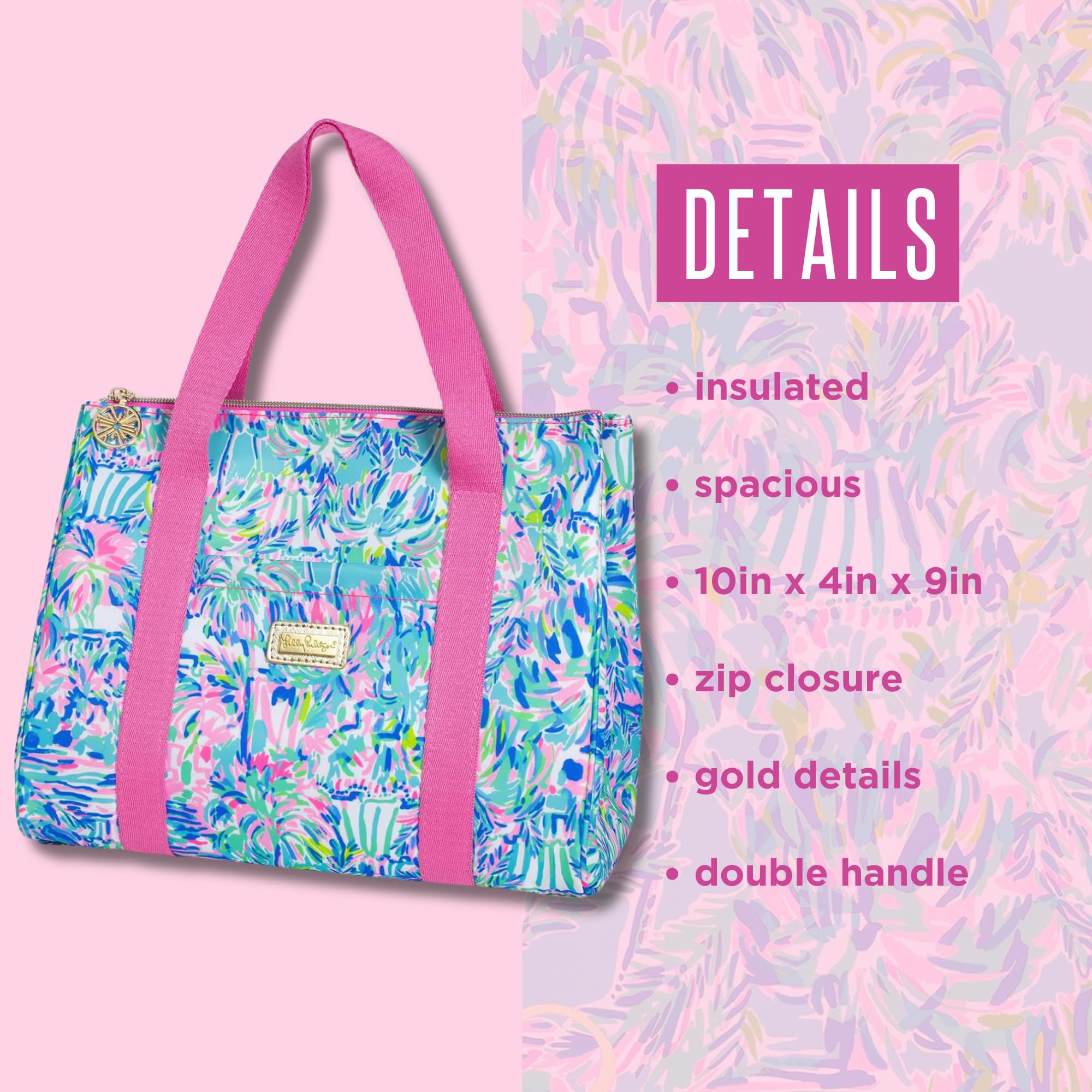 Bolsa Lilly Pulitzer Cabana Cocktail, cierre metálico seguro para mantener la comida organizada.