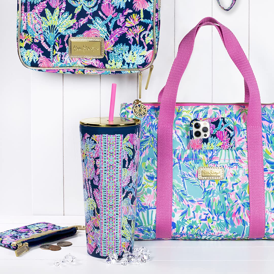 Bolsa Lilly Pulitzer Cabana Cocktail, logotipo dorado añade estilo distintivo.