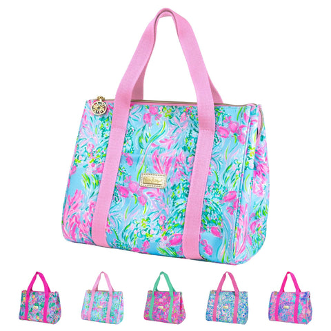 Bolsa de almuerzo Lilly Pulitzer en azul, ideal para llevar comida con estilo.