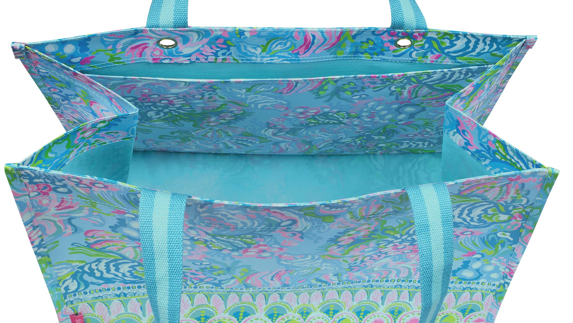 Lilly Pulitzer Aqua La Vista, asas largas para llevar a la mano o al hombro, cómodo.