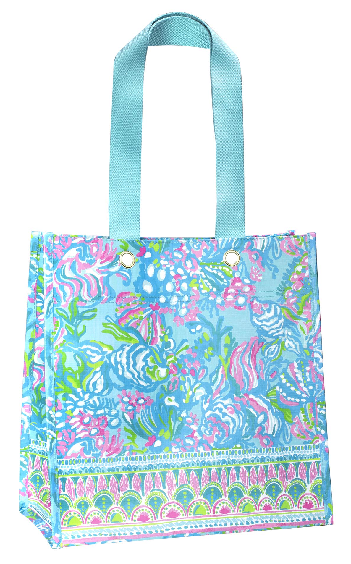 Bolsa Lilly Pulitzer Aqua La Vista frontal, ideal para compras con estilo.