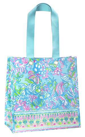 Bolsa Lilly Pulitzer Aqua La Vista frontal, ideal para compras con estilo.