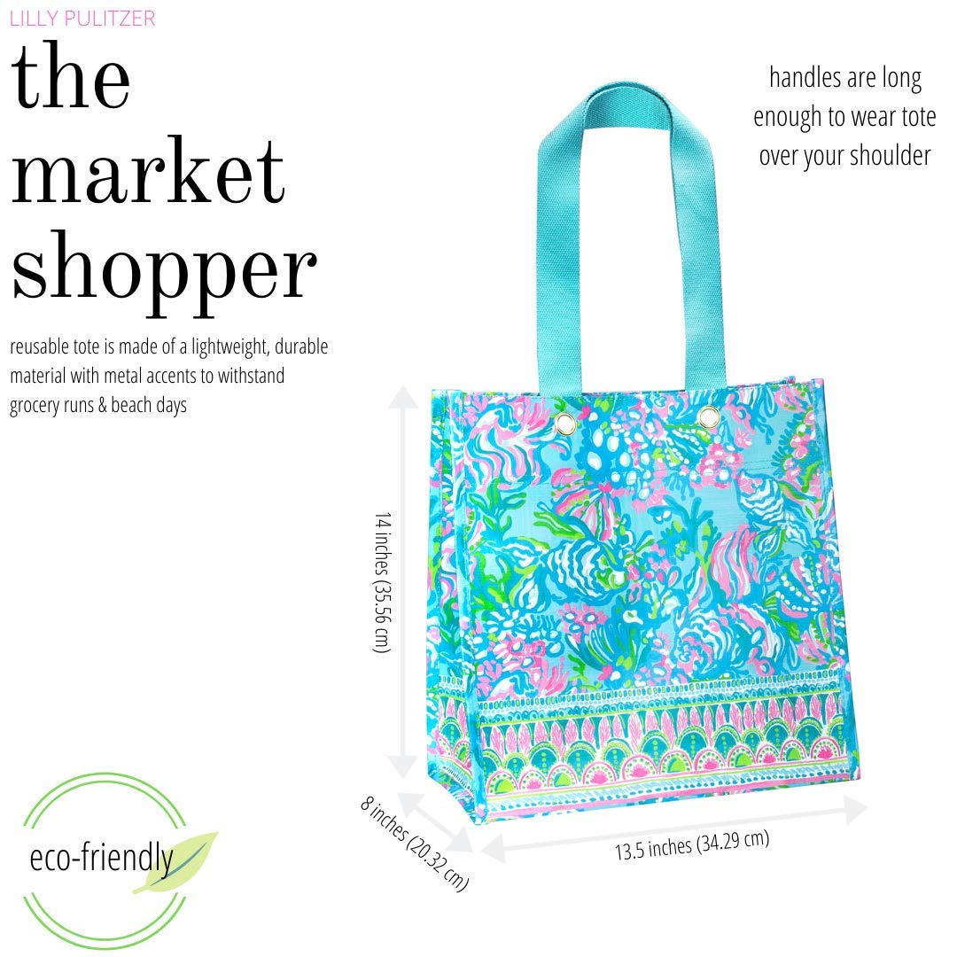 Bolsa Lilly Pulitzer Aqua La Vista, material PP resistente y ligero para uso diario.