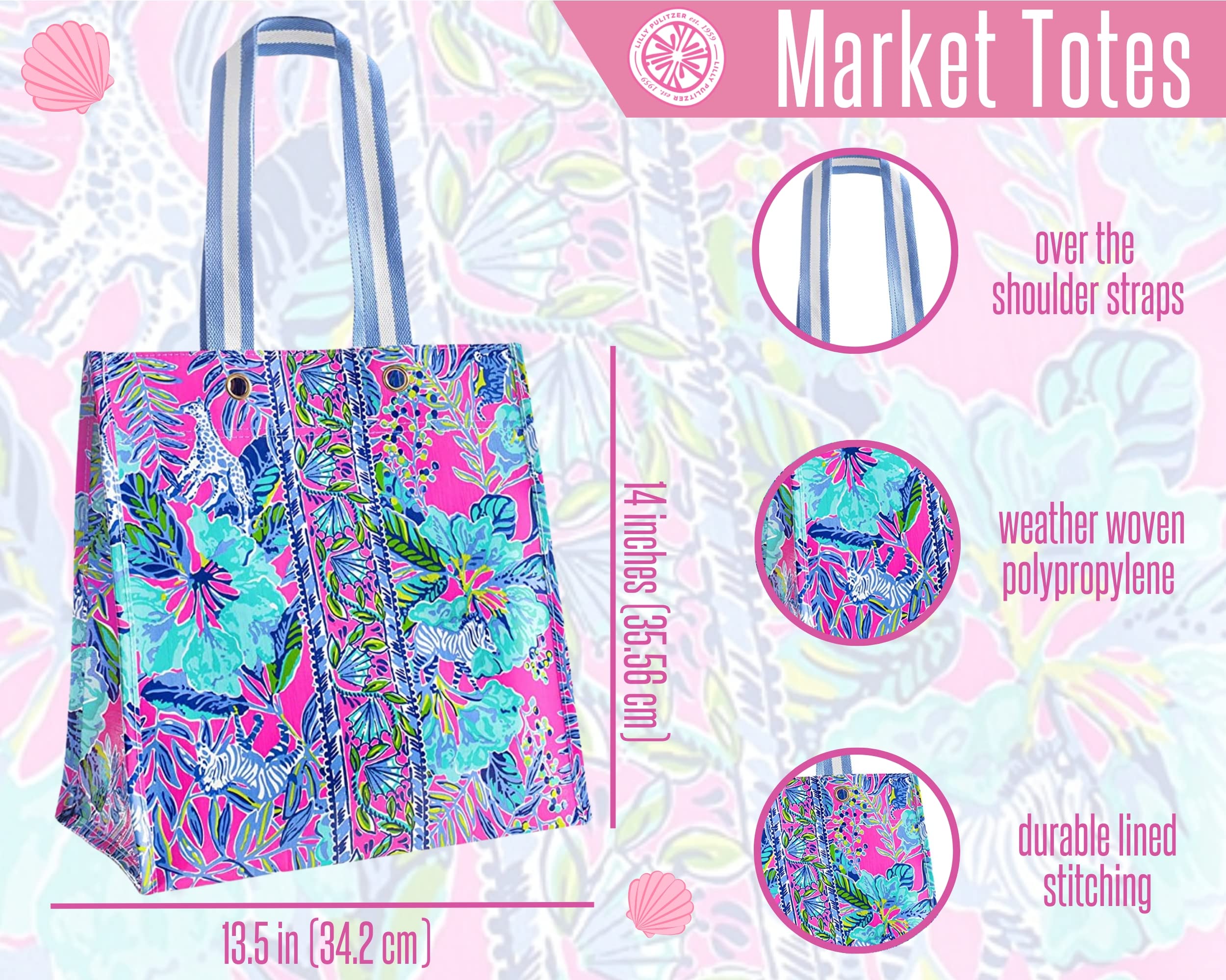Lilly Pulitzer Market Shopper Bag, bolsa para hombro, comodidad diaria.