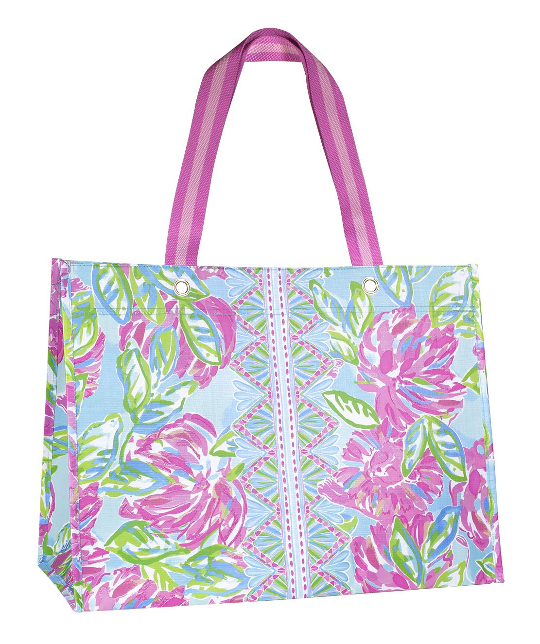 Lilly Pulitzer Bolso de mercado XL Rosa-Verde, perfecto para compras diarias y estilo.