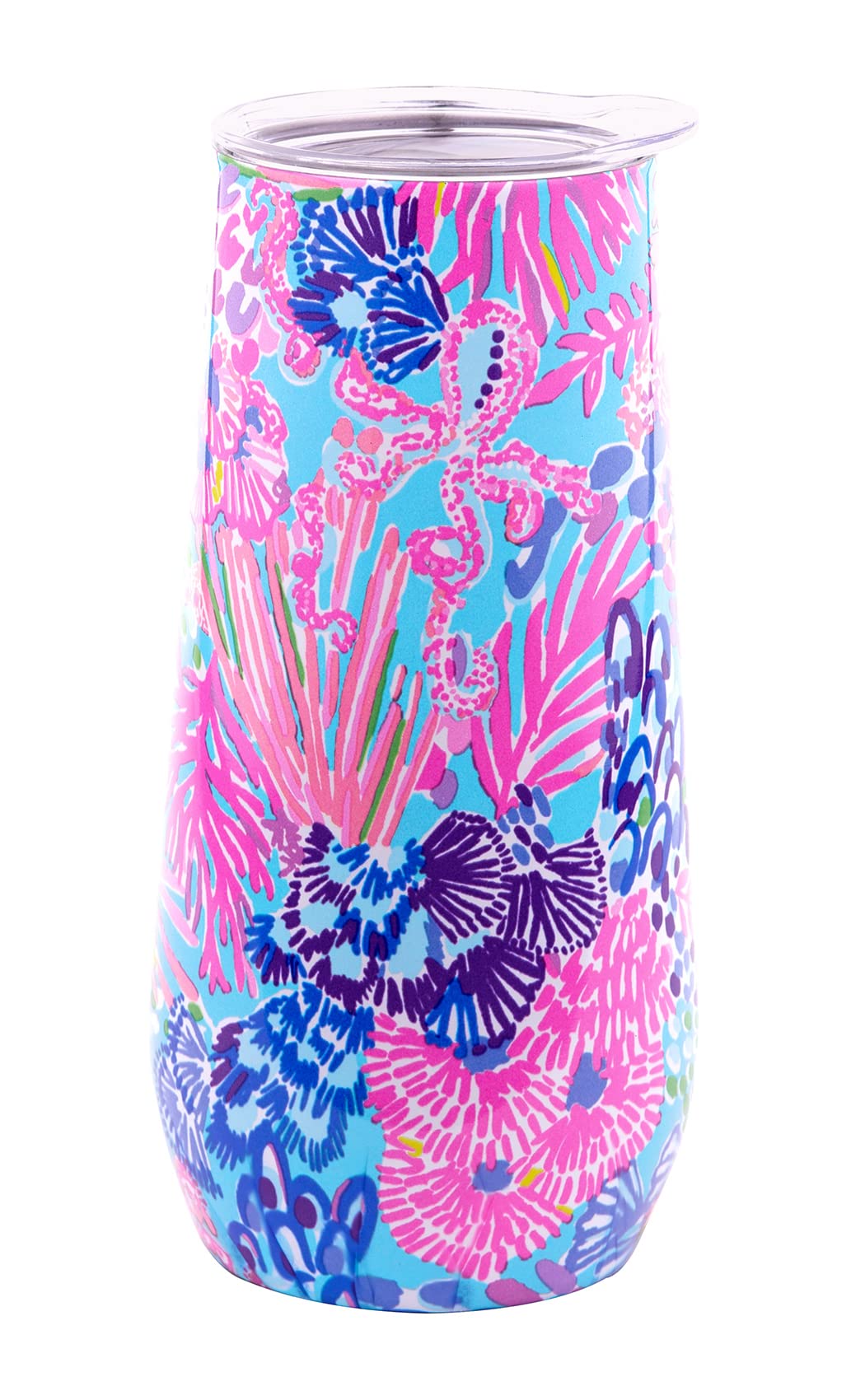 Copa Lilly Pulitzer sin tallo de acero inoxidable con doble pared, perfecta para bebidas frías.