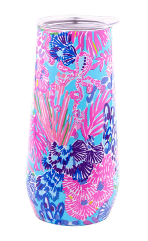 Copa Lilly Pulitzer sin tallo de acero inoxidable con doble pared, perfecta para bebidas frías.