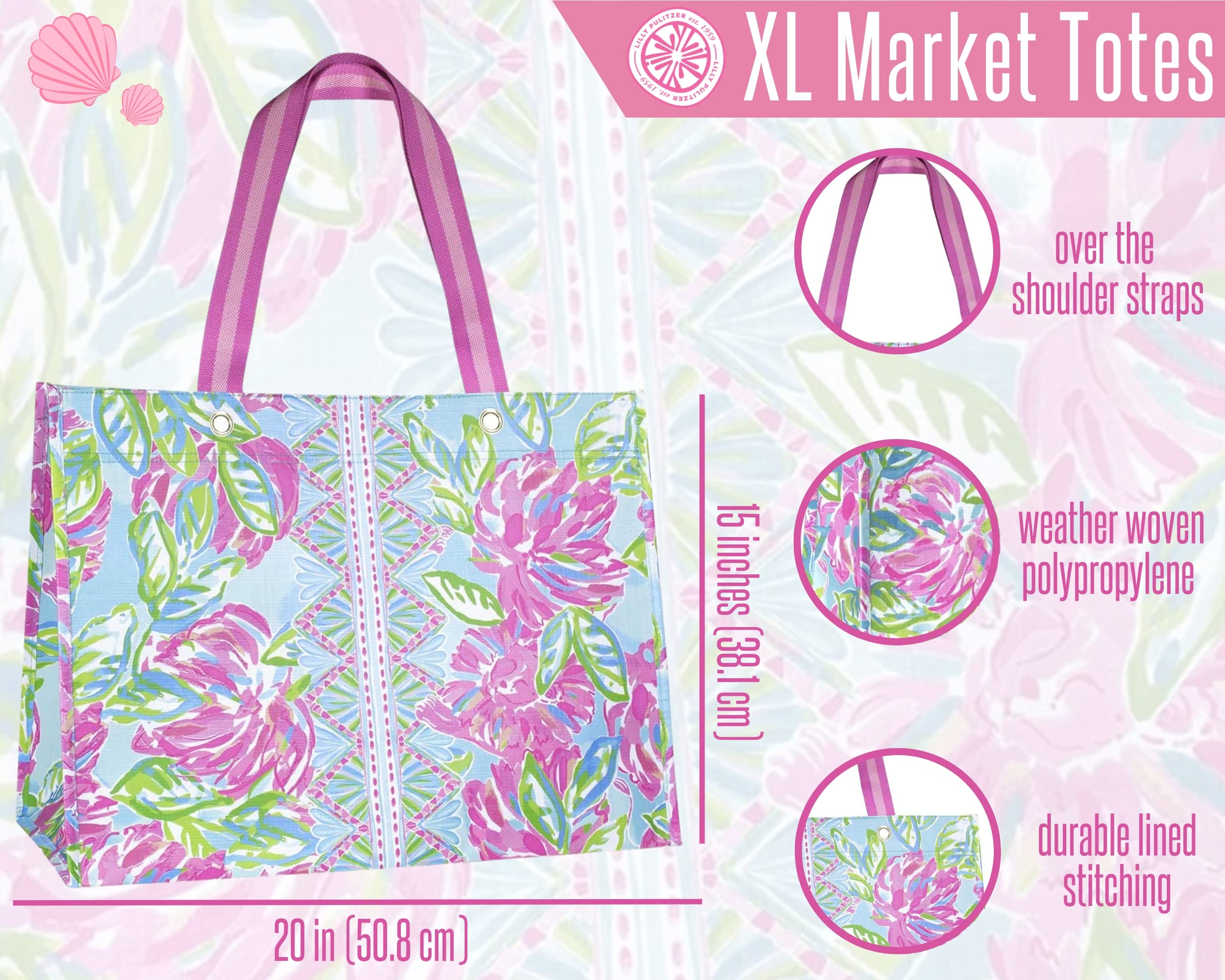 Lilly Pulitzer Detalle de herrajes en oro que añade durabilidad y estilo.