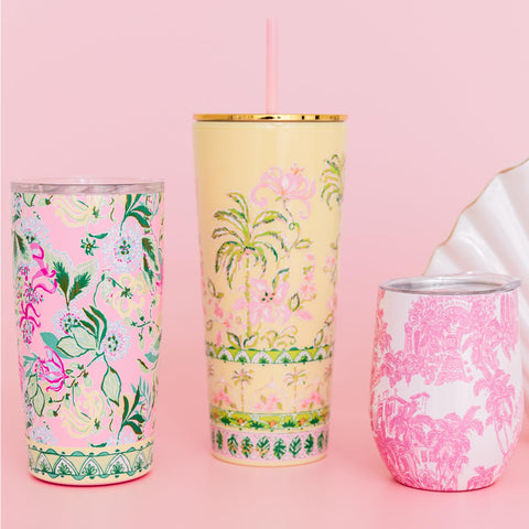 Tumbler Lilly Pulitzer de 12 onzas, ideal para cócteles.