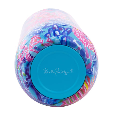 Tumbler Lilly Pulitzer con tapa plástica, ideal para viajar y evitar derrames.