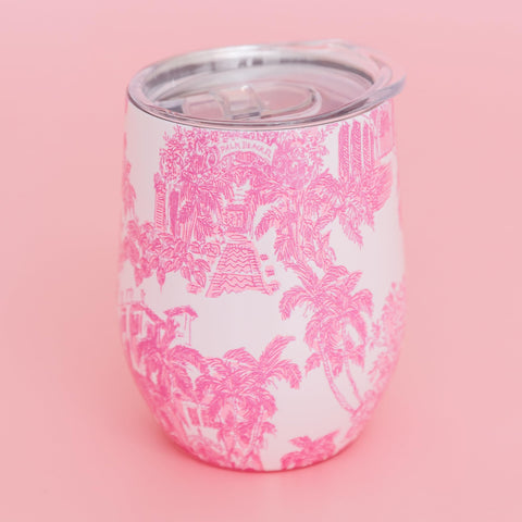 Tumbler Lilly Pulitzer con doble pared de acero inoxidable mantiene bebidas frías.