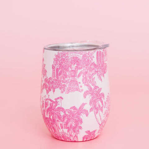 Tapa transparente de Lilly Pulitzer con sello evita derrames.