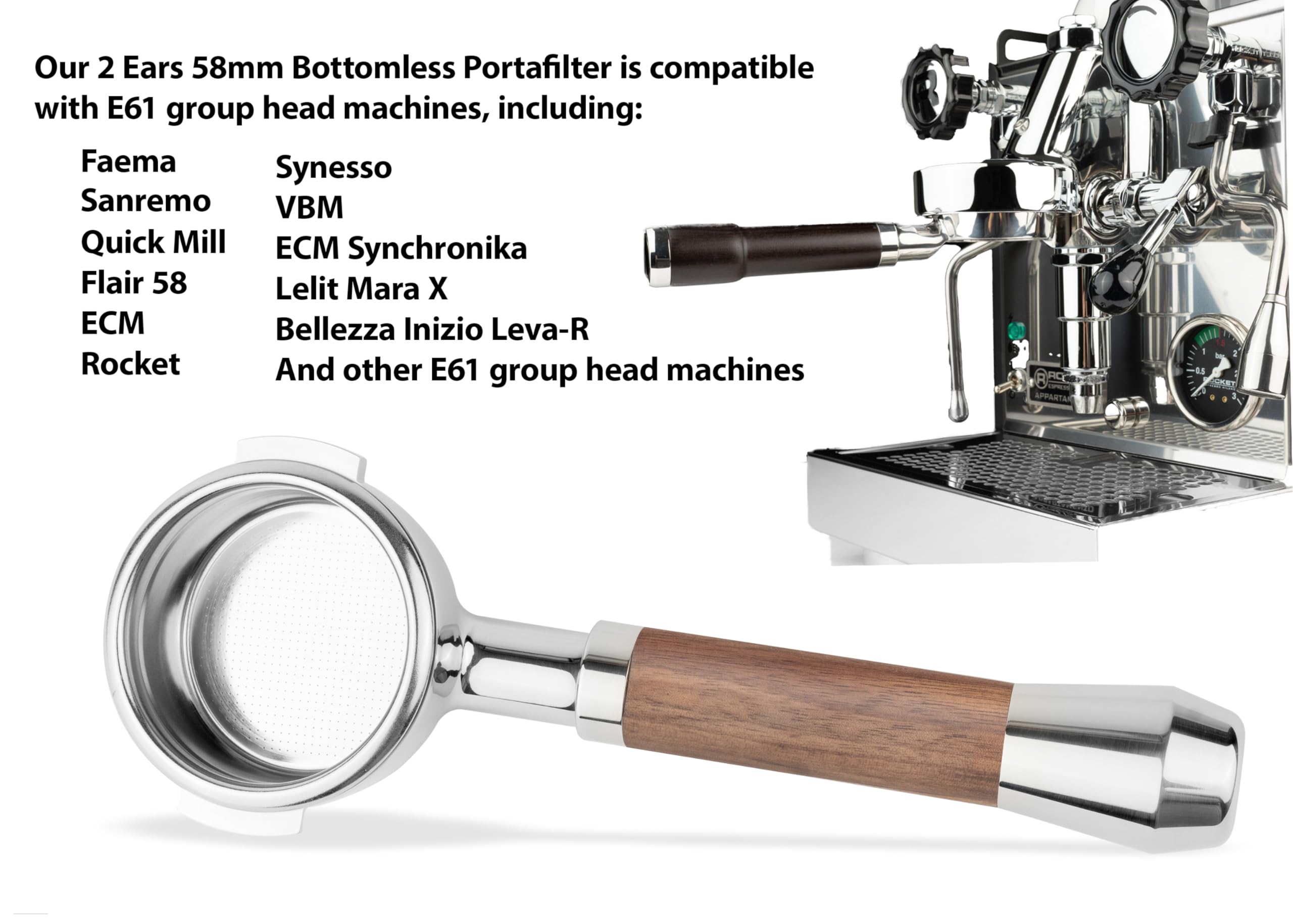 Portafiltro LILQ 58 mm compatible con cabezal E61.