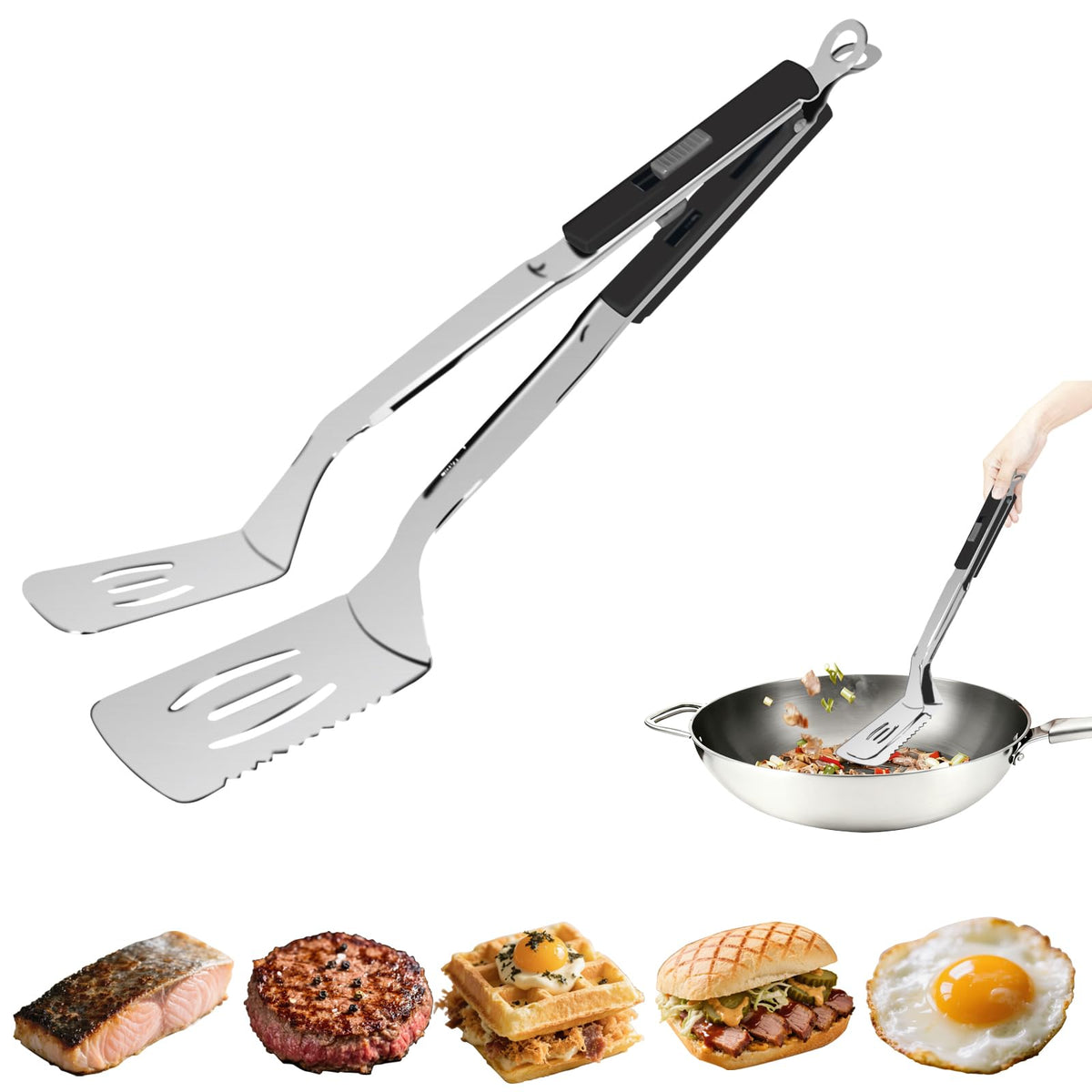 Limitliho pinzas de cocina en acero inoxidable, ideal para agarrar y voltear alimentos con seguridad