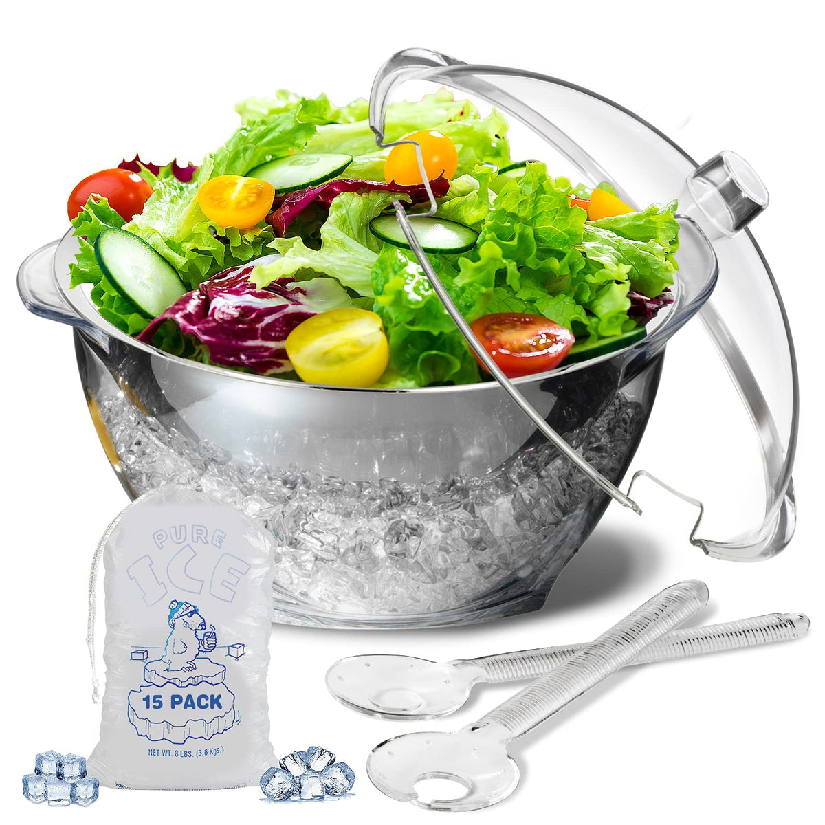 LIMOEASY ensaladera fría grande con tapa para servir ensaladas en fiestas.