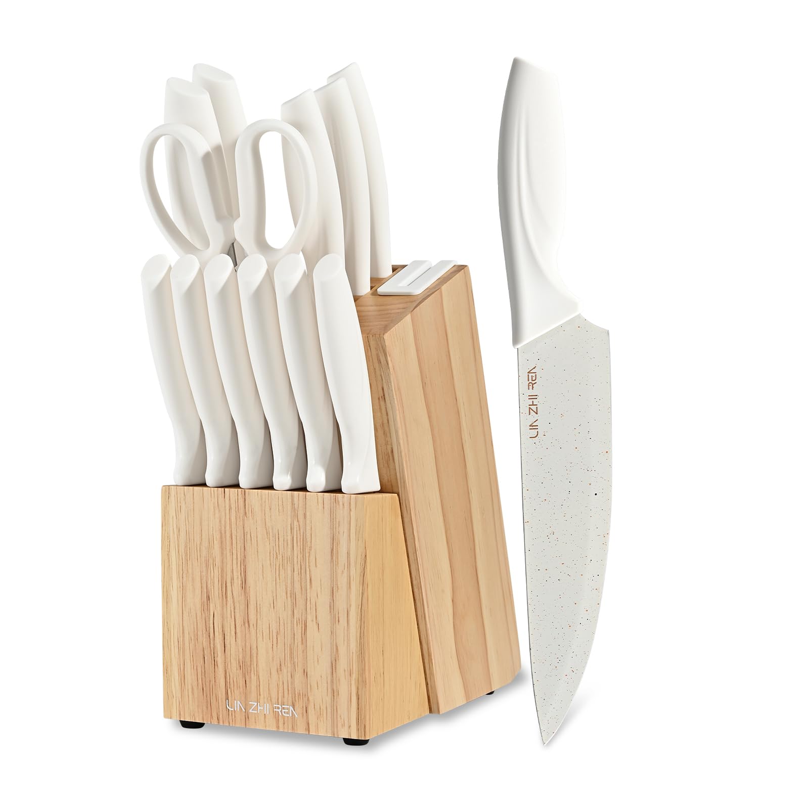 LIN ZHI REN, juego de 15 cuchillos en bloque de madera para almacenamiento práctico.
