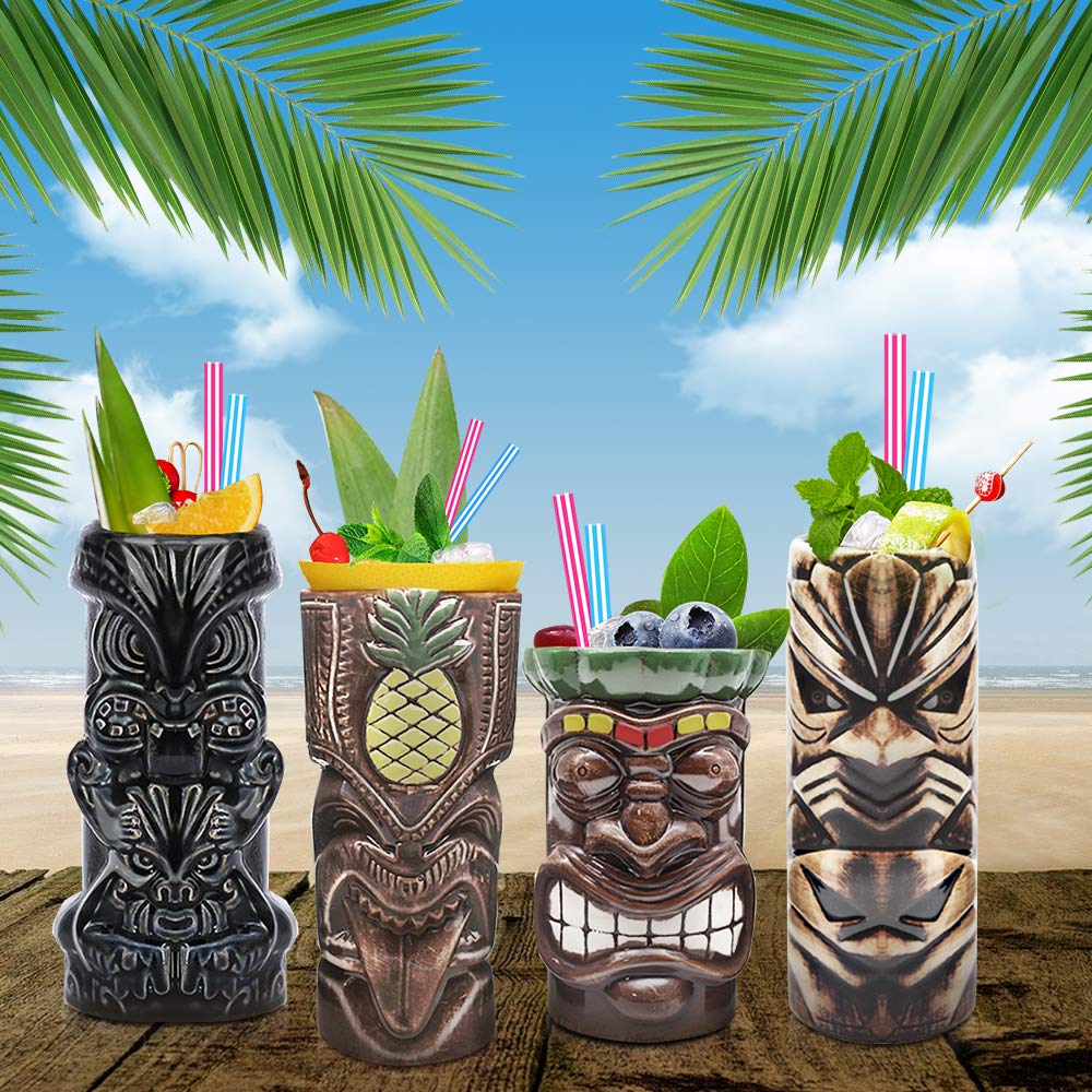 LINALL Tiki Mugs: bar en casa con tazas tiki cerámicas para bebidas exóticas.