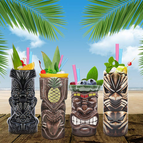 LINALL Tiki Mugs: bar en casa con tazas tiki cerámicas para bebidas exóticas.
