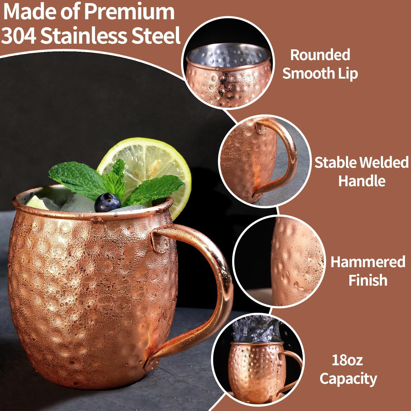 LINALL Moscow Mule: caja regalo con jarras de cobre listas para sorprender.