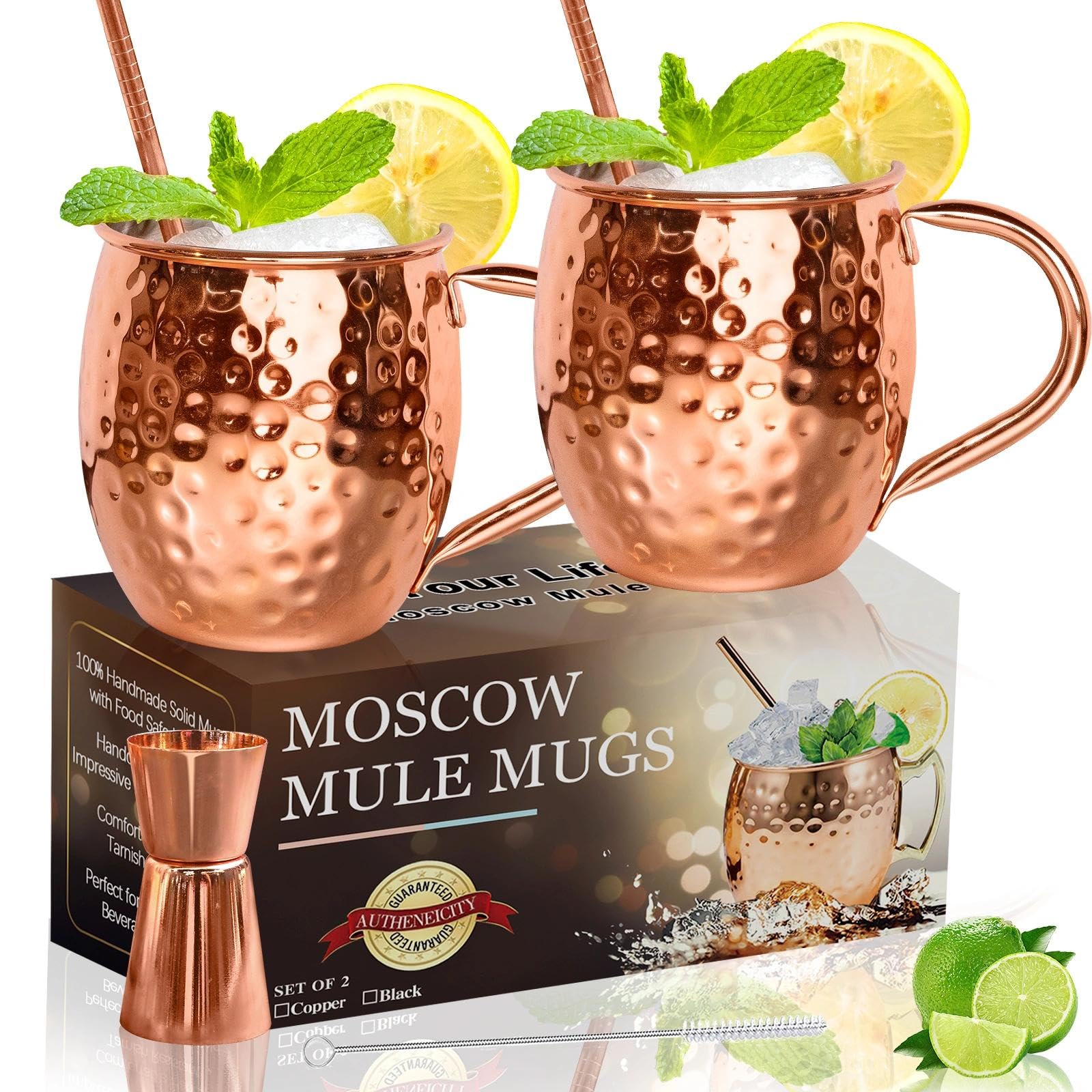 LINALL Moscow Mule: jarras de cobre 18 oz en primer plano para bebidas frías.