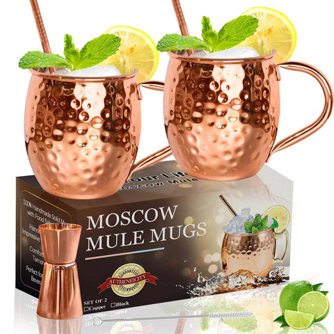 LINALL Moscow Mule: jarras de cobre 18 oz en primer plano para bebidas frías.