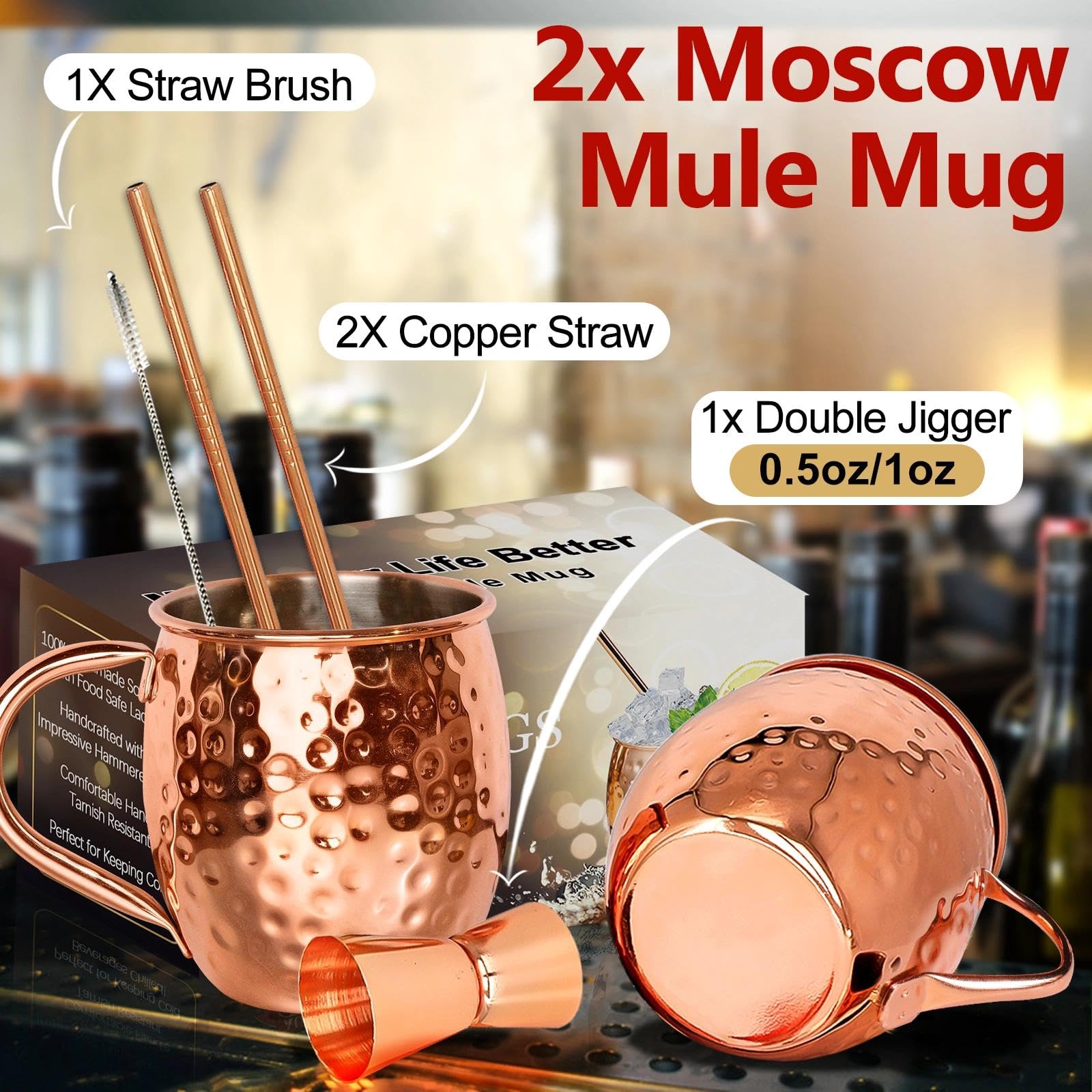 LINALL Moscow Mule: conjunto de accesorios de cobre incluido para cocteles.