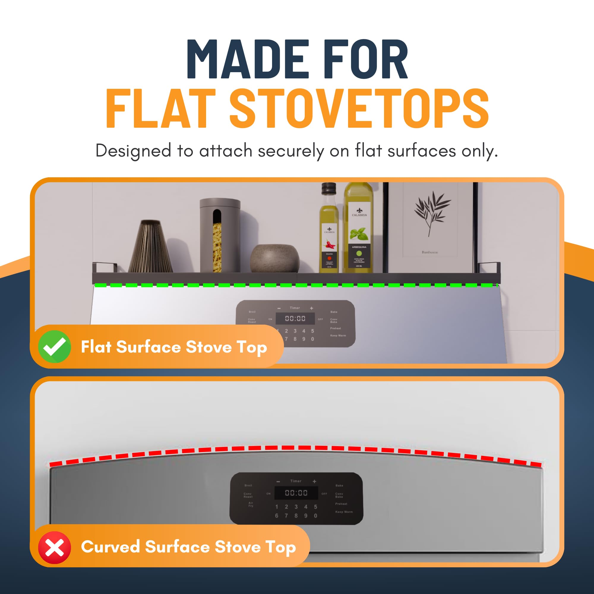 Borde elevado en estante Linda's Essentials para seguridad de utensilios.