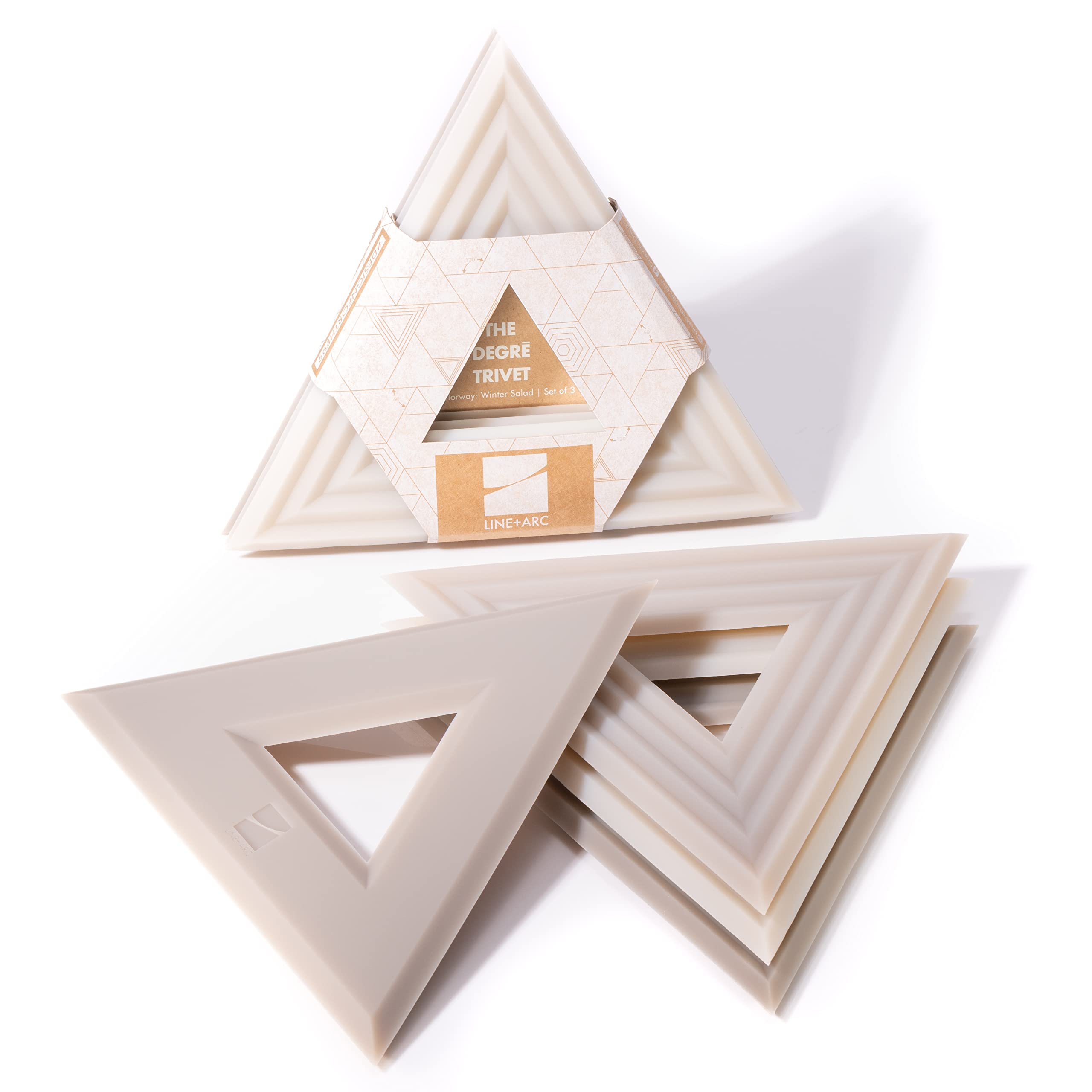 LINE+ARC Degrē trivets: silicona gruesa para exteriores, protegiendo superficies.