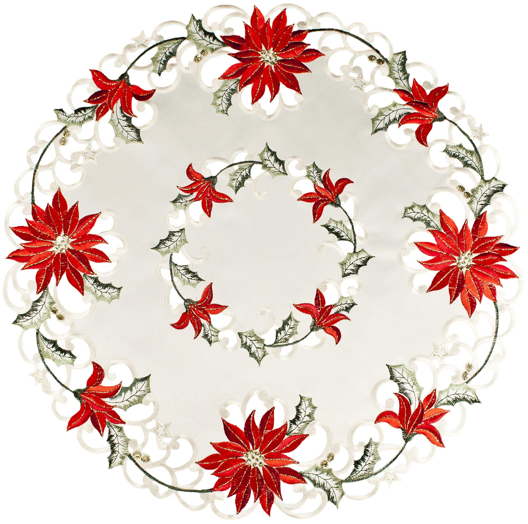 Linens, Art and Things: mantel individual redondo marfil con poinsettia bordado para mesa festiva