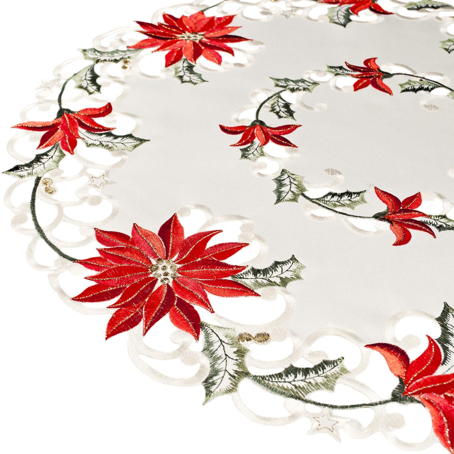 Linens, Art and Things: detalle bordado dorado poinsettia, toque elegante para decoración navideña