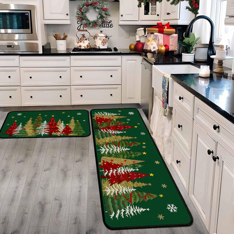 Lingcetger Navidad juego de alfombras de cocina de dos piezas, práctico para espacios pequeños.