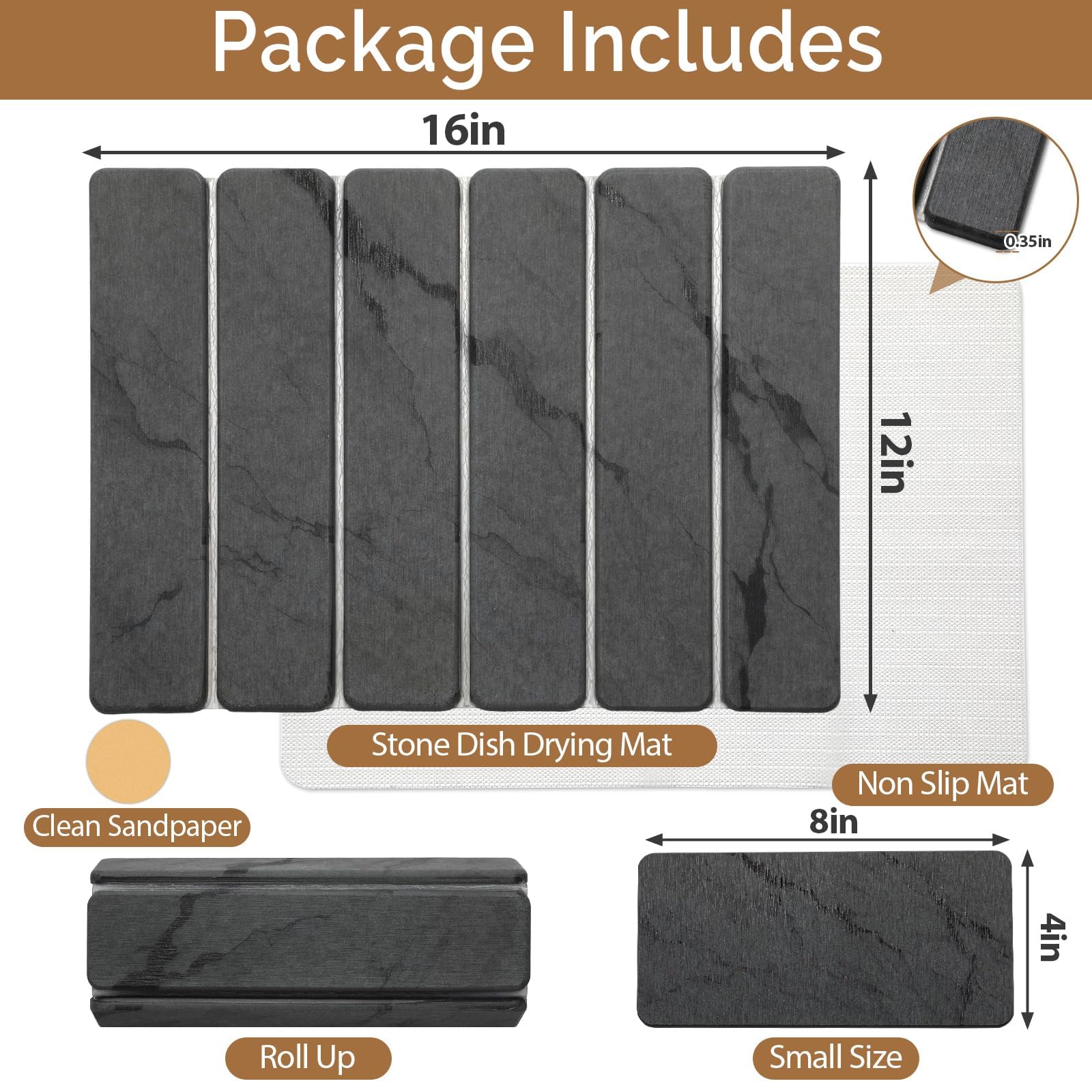 Linidcoud alfombrilla pequeña de piedra gris 8x4 como posavasos o secado.