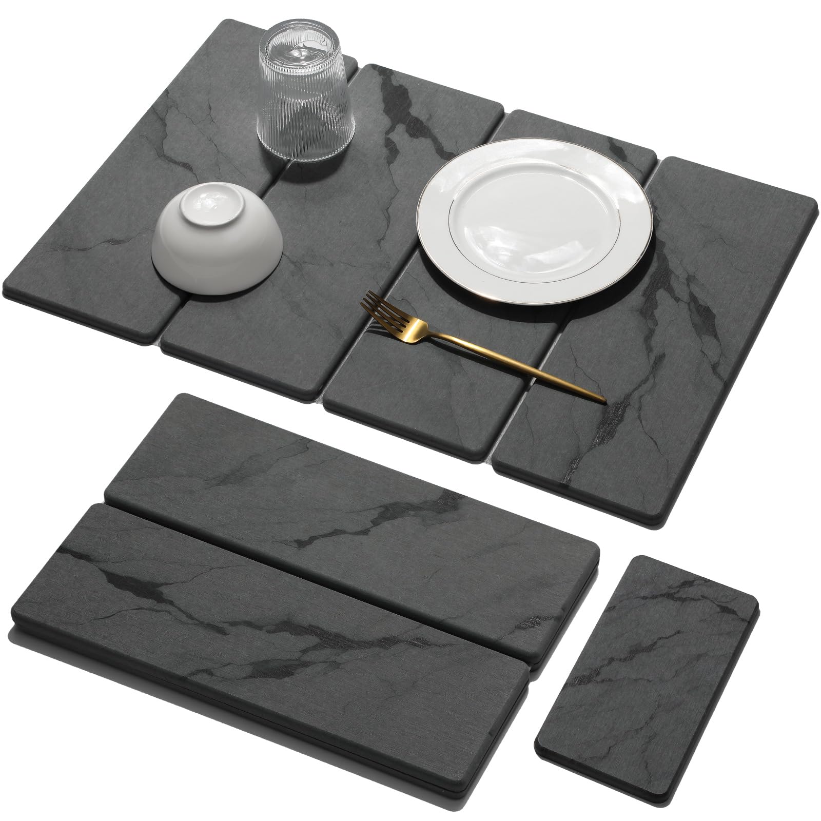 Linidcoud alfombrilla de piedra grande con diseño mármol gris, absorbe agua rápidamente