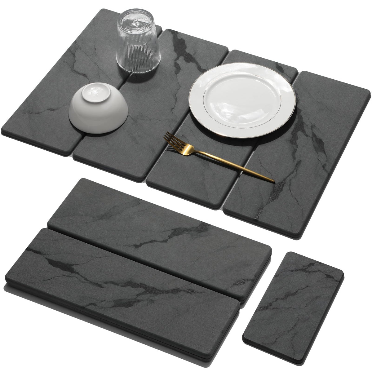 Linidcoud alfombrilla de piedra grande con diseño mármol gris, absorbe agua rápidamente