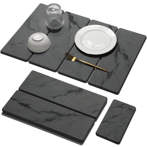 Linidcoud alfombrilla de piedra grande con diseño mármol gris, absorbe agua rápidamente