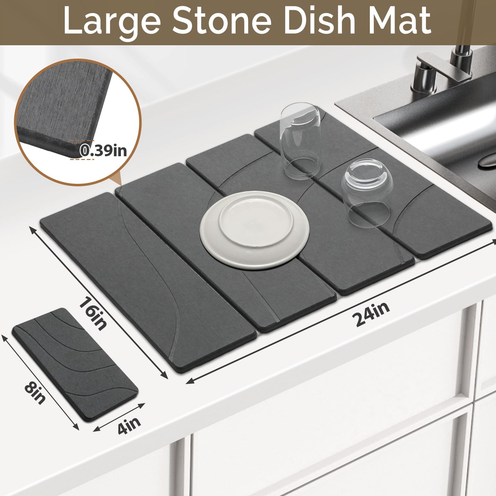 Linidcoud piedra secado gris 8x4 compacto, ahorro de espacio en la encimera.