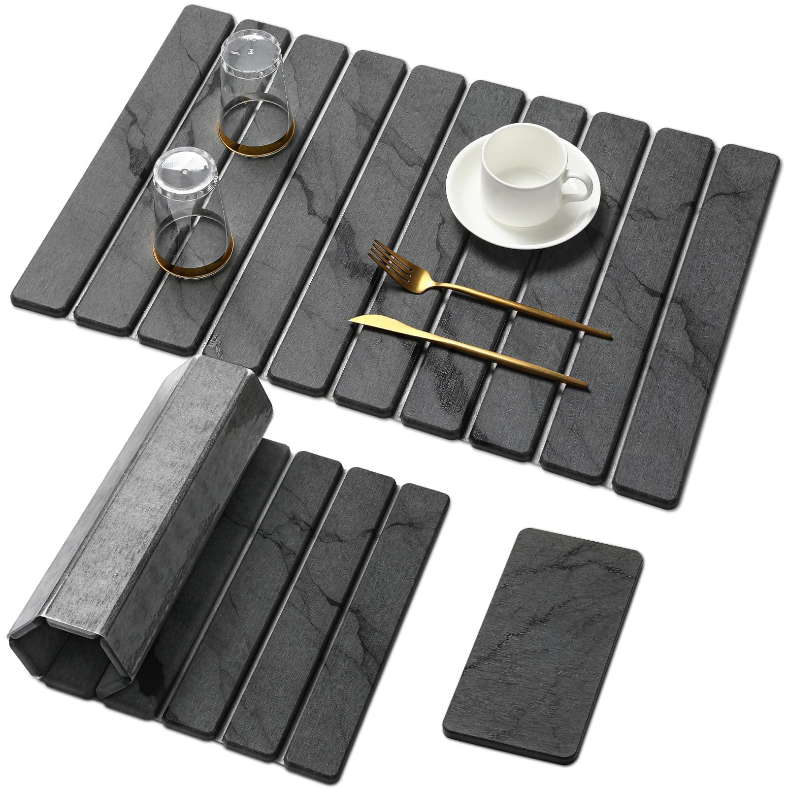 Linidcoud alfombrilla grande de piedra gris absorbe agua para secar platos