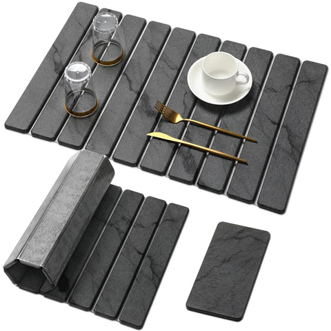 Linidcoud alfombrilla grande de piedra gris absorbe agua para secar platos