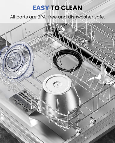 Apto para lavavajillas, facilita limpieza y desinfeccion entre recetas.