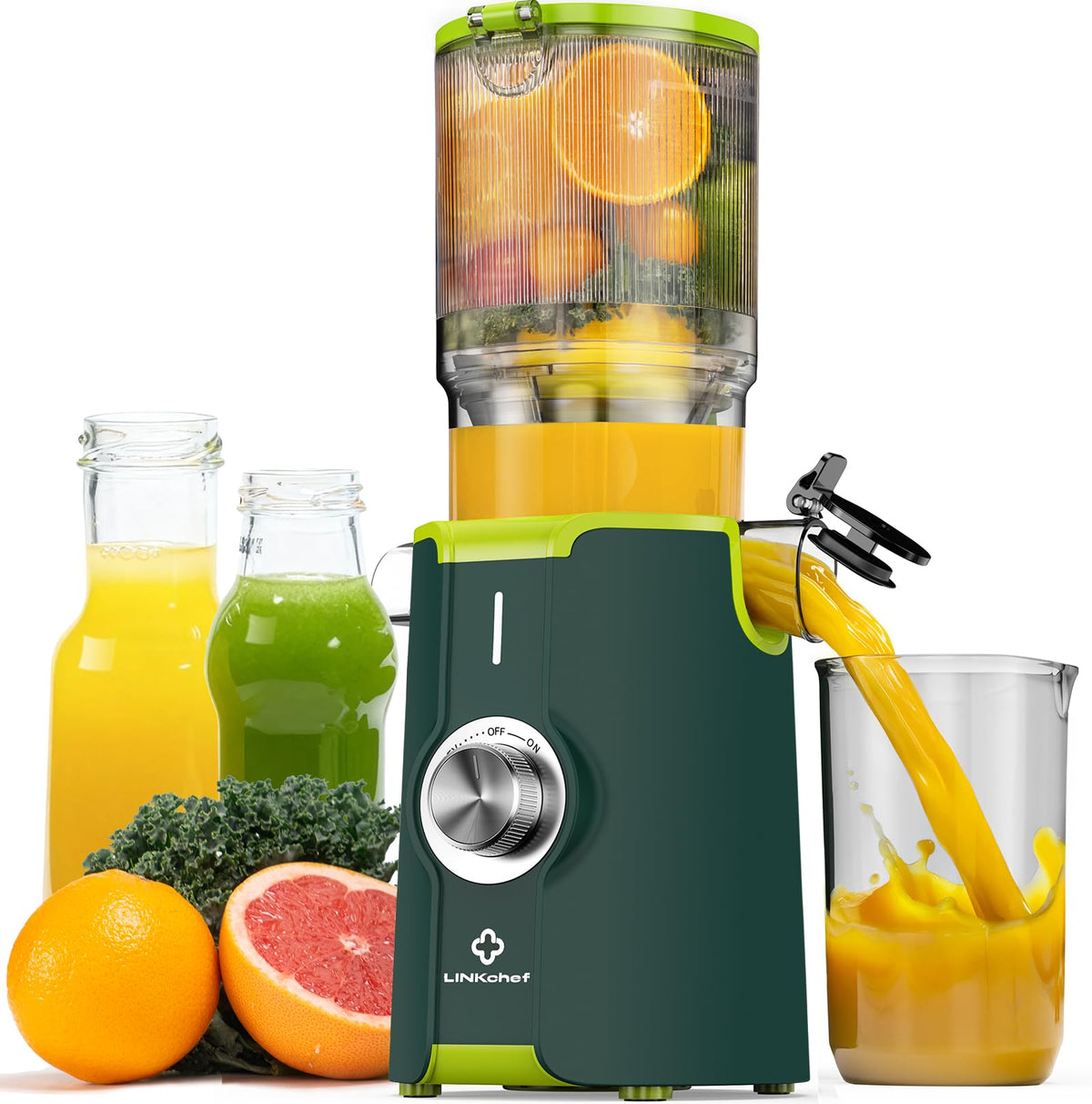LINKChef prensas-frio boca-carga 4-3 pulgadas para jugos rápidos.
