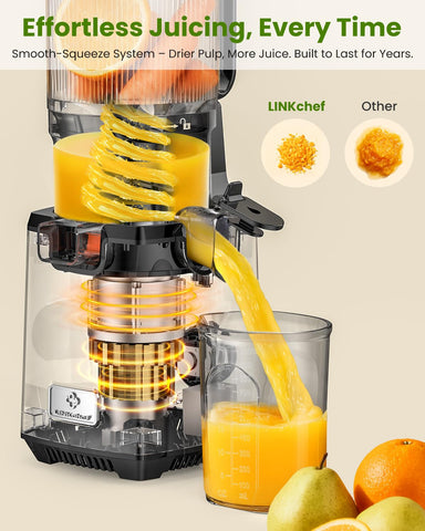 LINKChef prensado lento a 50-65 rpm para jugos más frescos