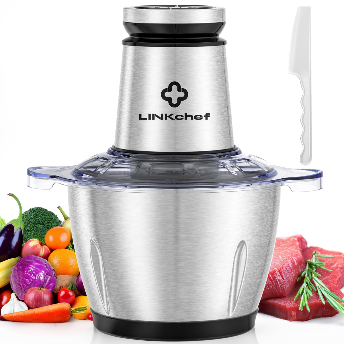 Procesador LINKCHEF con motor de 600W para cortar y mezclar rápido.
