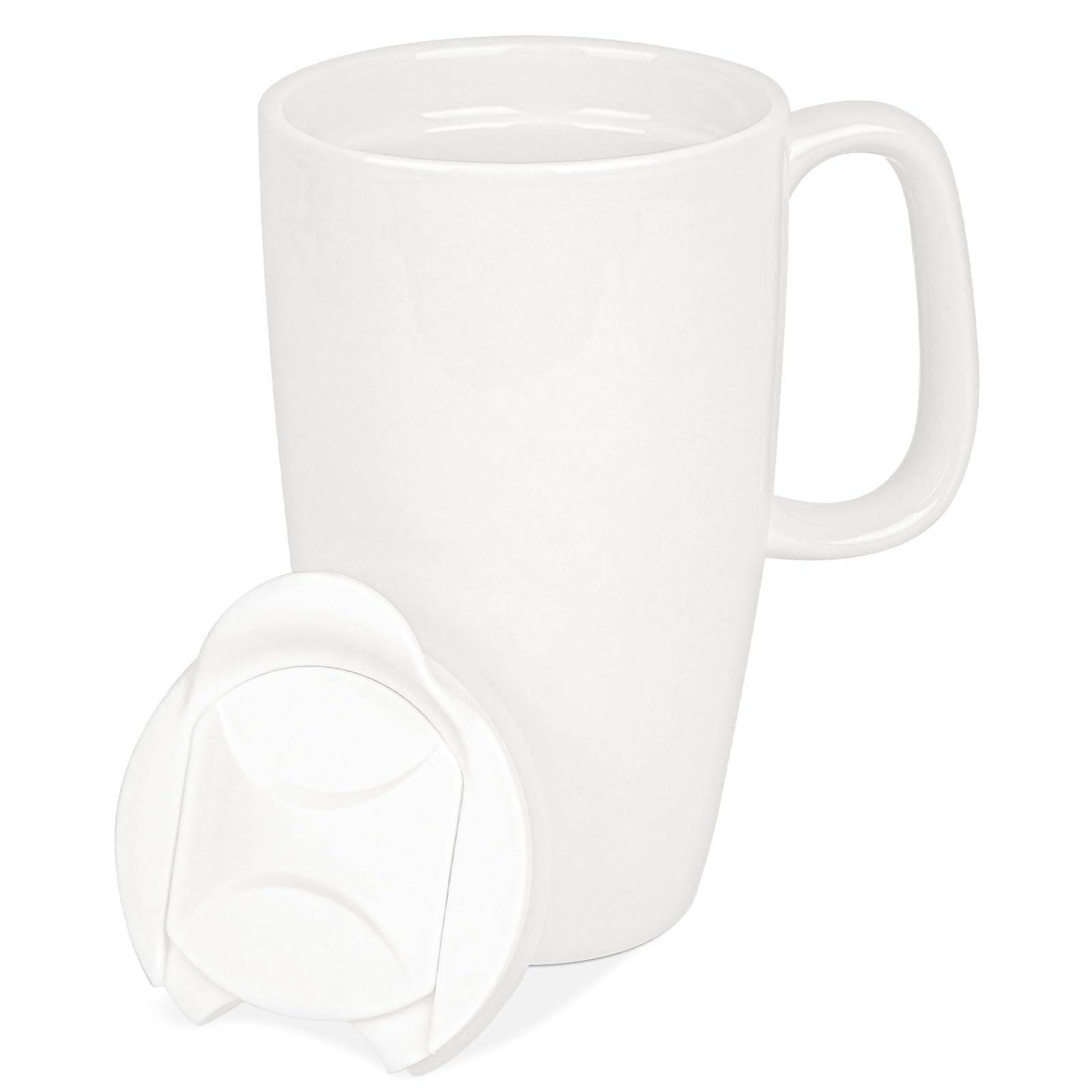 Linkidea: taza cerámica 20oz con tapa deslizable para evitar derrames.