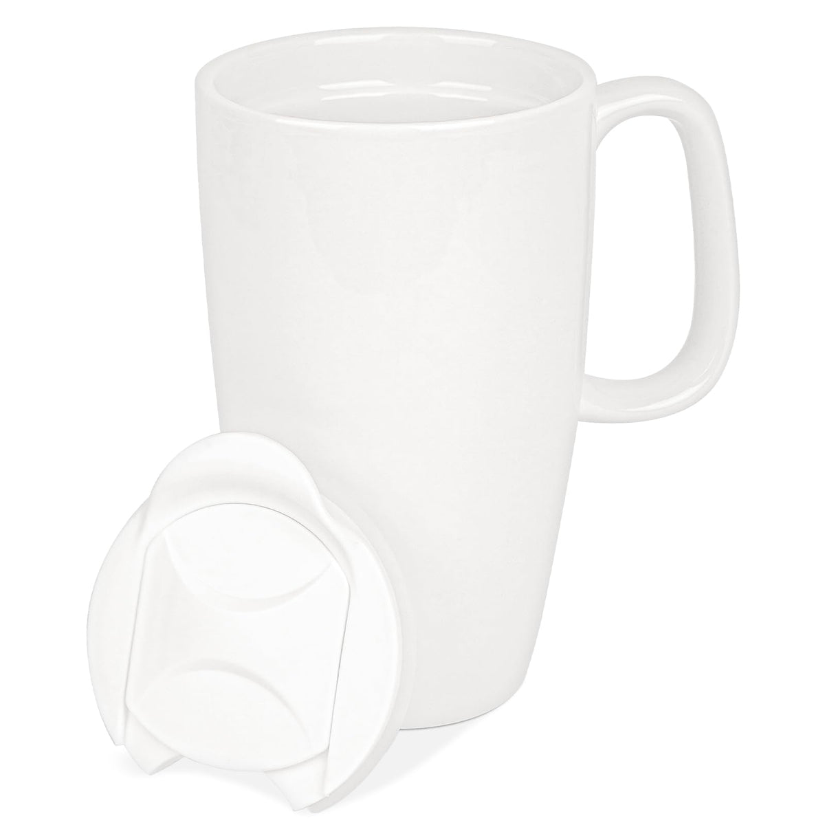 Linkidea: taza cerámica 20oz con tapa deslizable para evitar derrames.