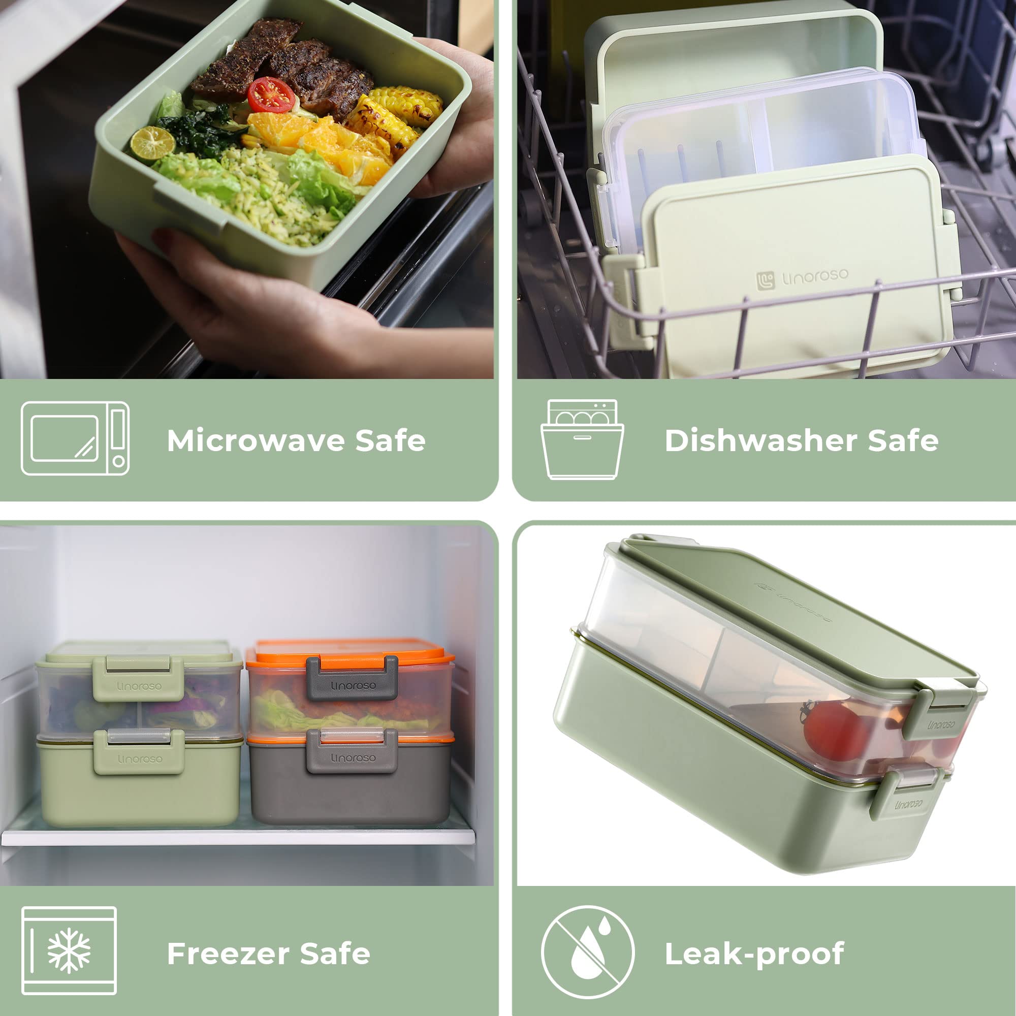 Linoroso Bento Apilable, tazas para salsa incluidas para aderezos.