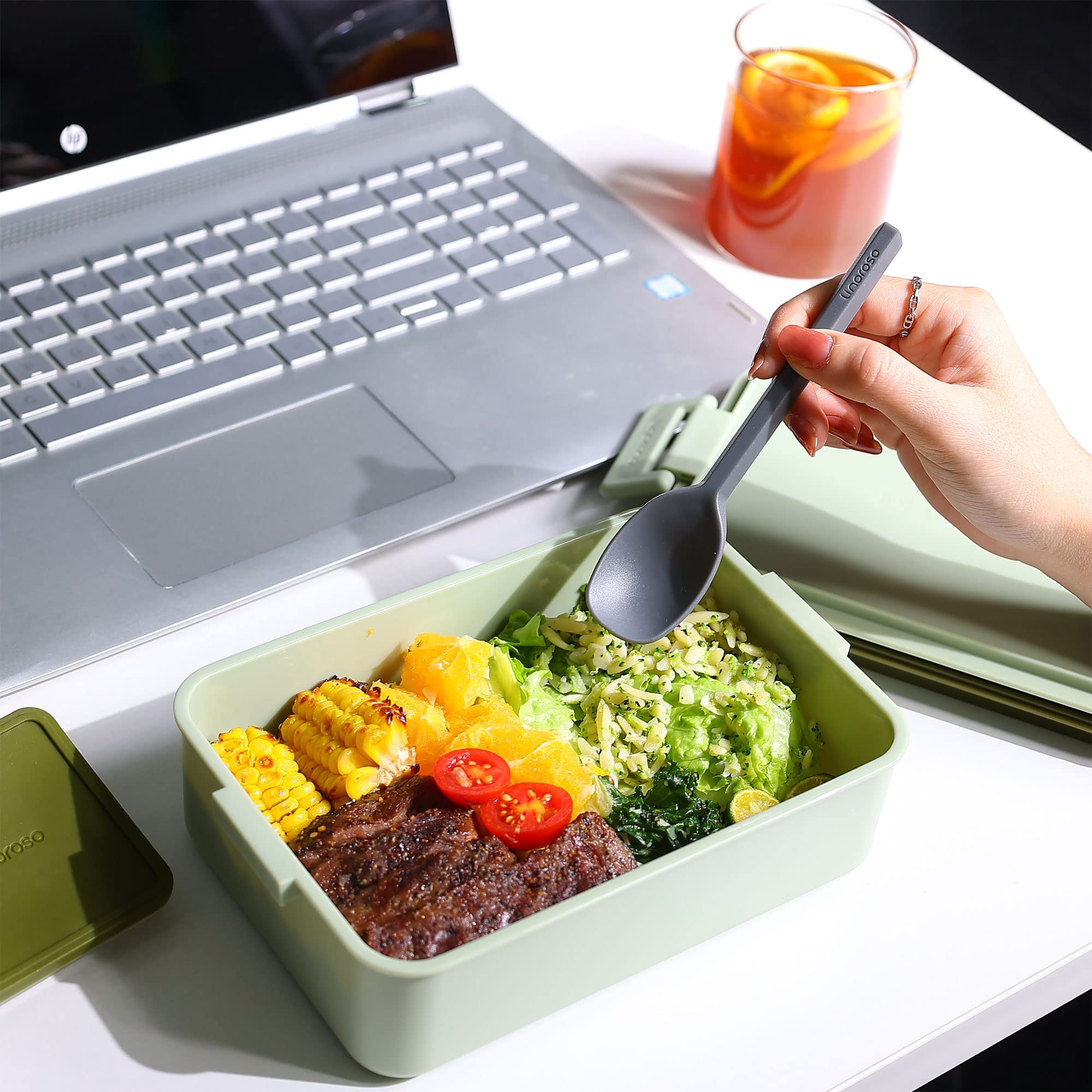 Linoroso Bento Apilable, utensilios incluidos para comer al instante.